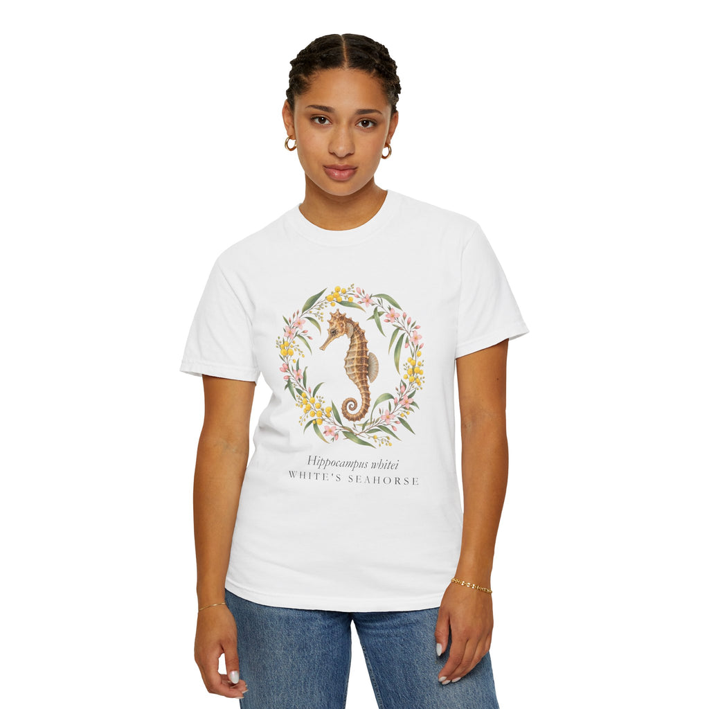 White's Seahorse T-Shirt, Wattle and Native Flower Wreath Tee