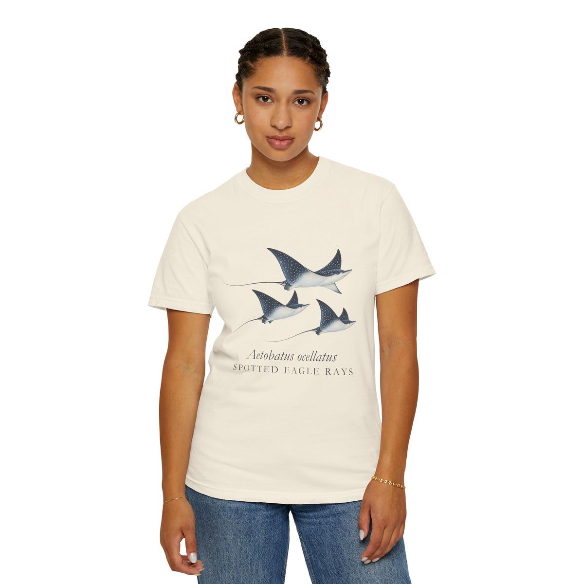 Spotted Eagle Rays Watercolour tee, digital mockup 1