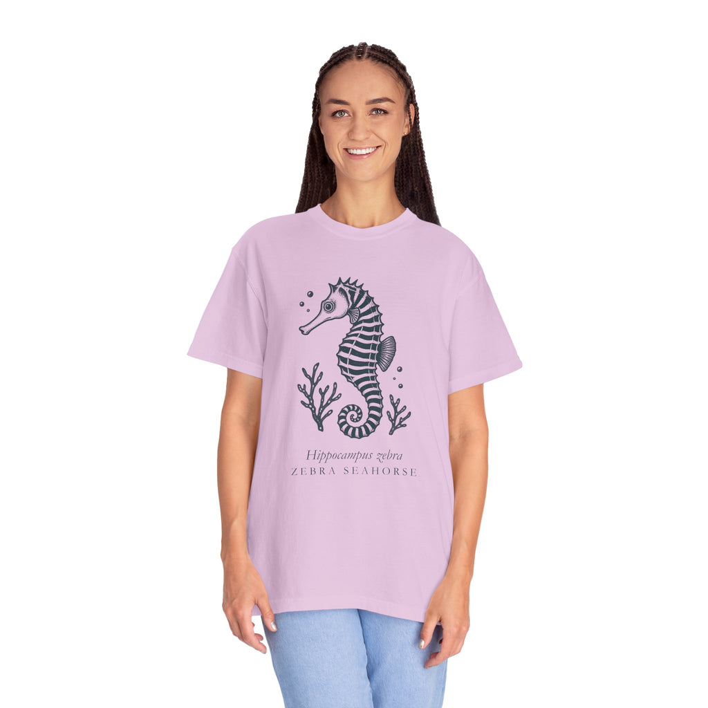 Zebra Seahorse T-Shirt, Teal Linocut Seahorse Tee