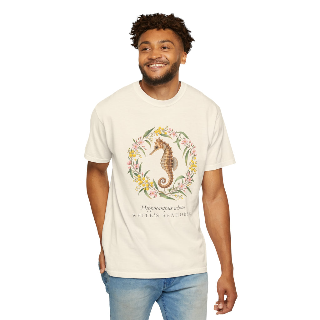White's Seahorse T-Shirt, Wattle and Native Flower Wreath Tee