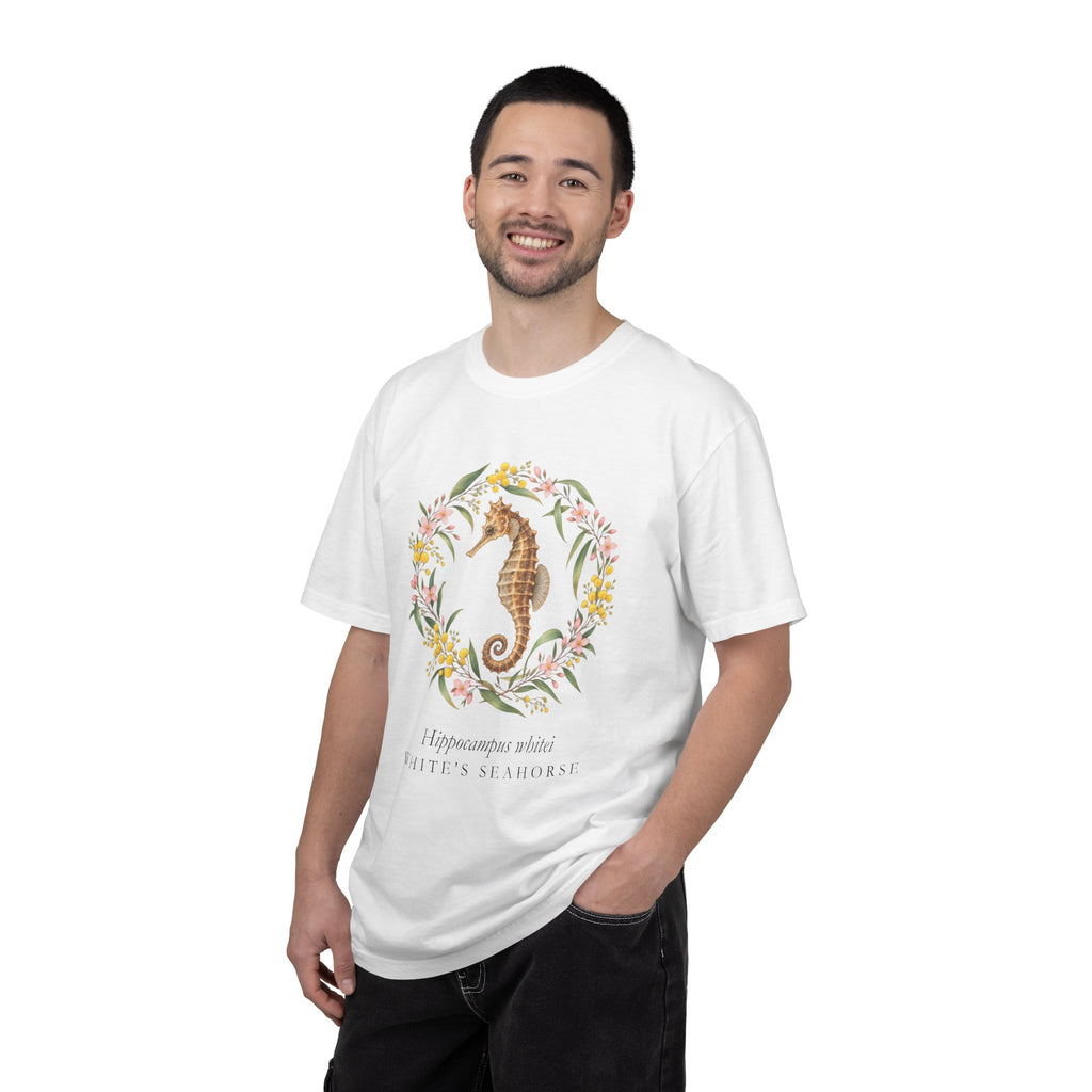 White's Seahorse T-Shirt, Wattle and Native Flower Wreath Tee