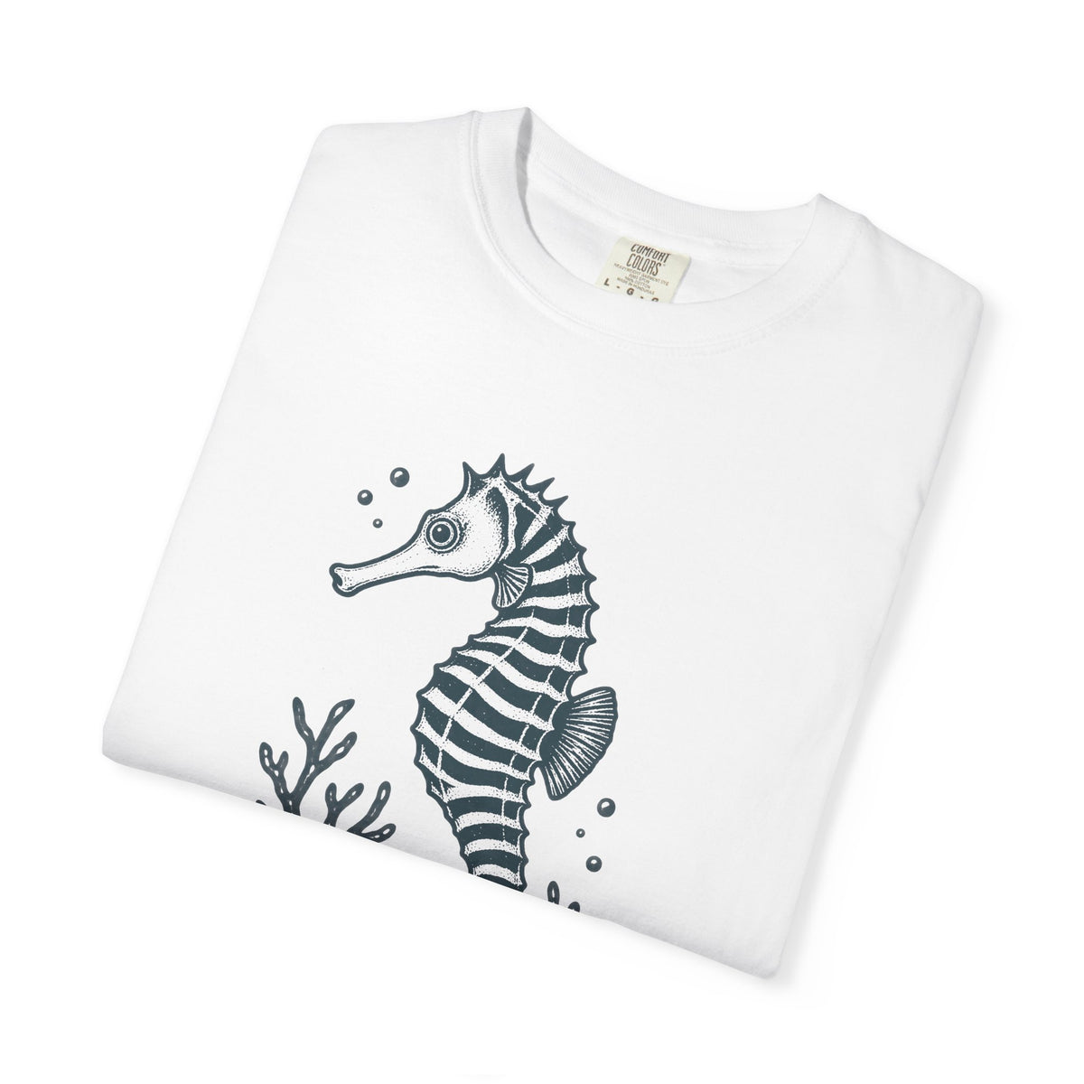 Zebra Seahorse T-Shirt, Teal Linocut Seahorse Tee