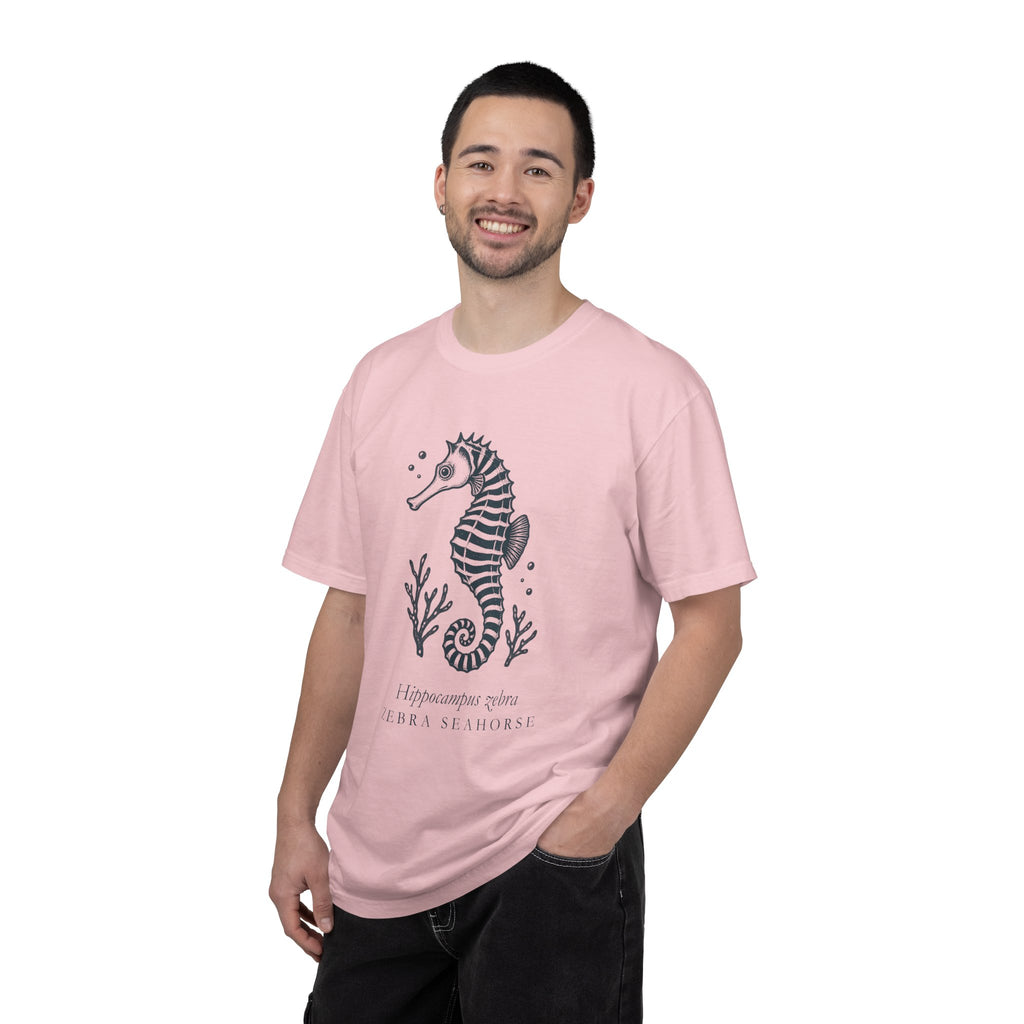 Zebra Seahorse T-Shirt, Teal Linocut Seahorse Tee