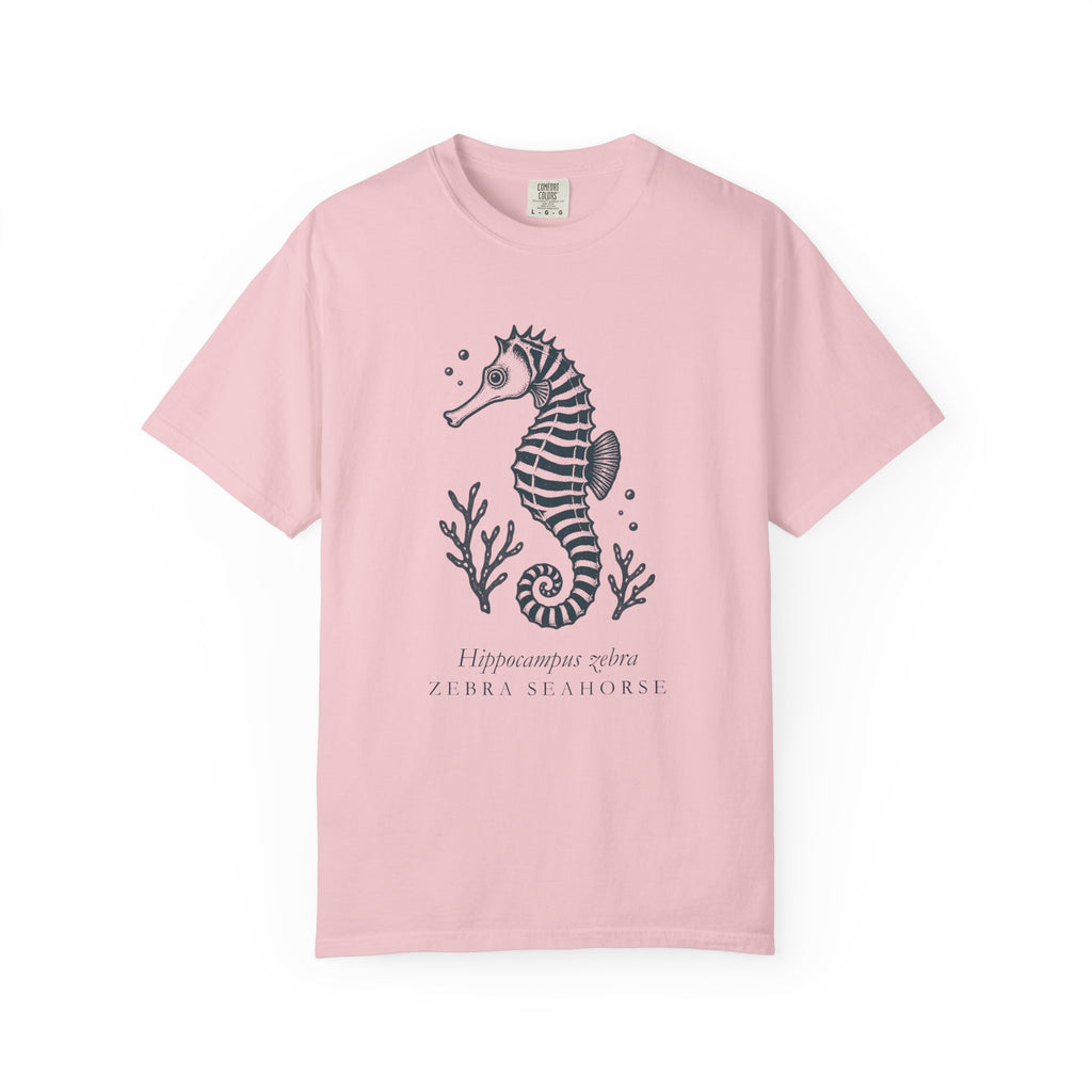 Zebra Seahorse T-Shirt, Teal Linocut Seahorse Tee