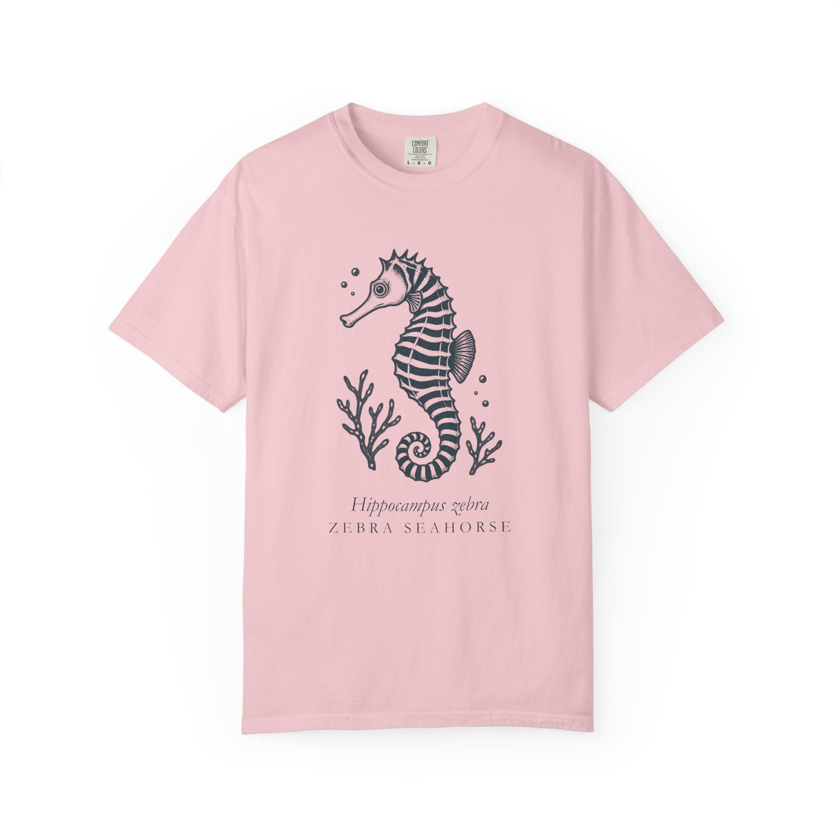 Zebra Seahorse T-Shirt, Teal Linocut Seahorse Tee