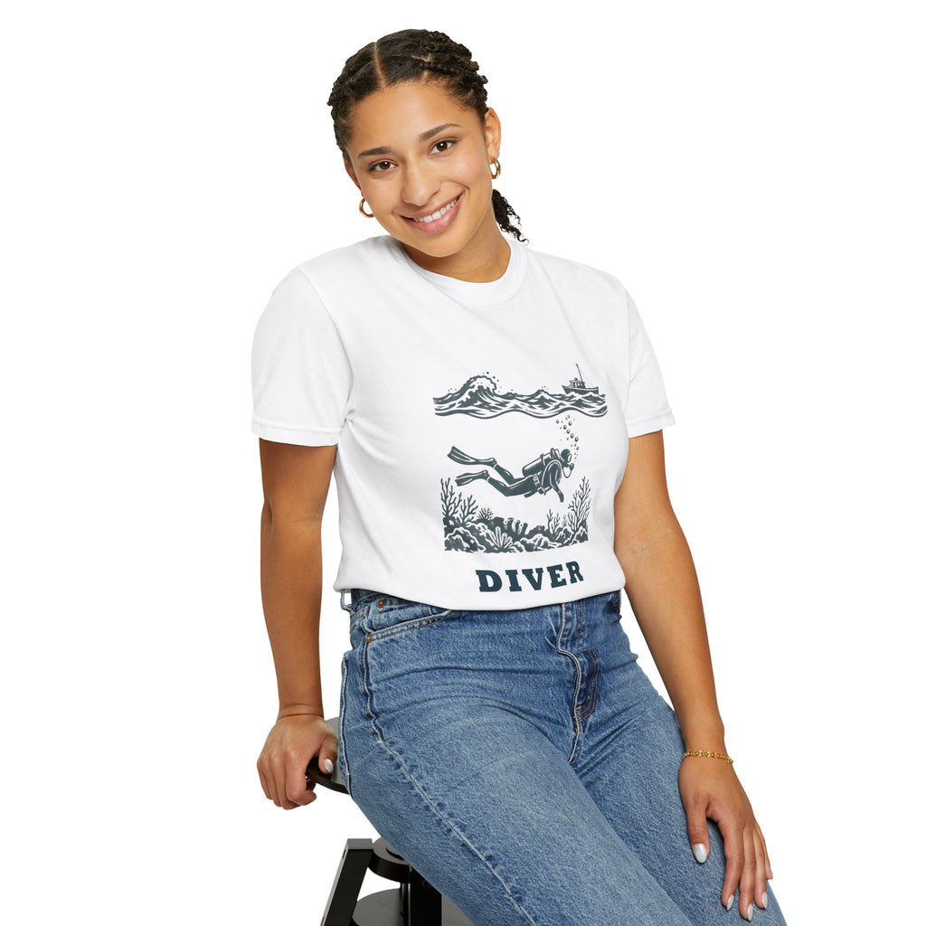 Diver Linocut T-Shirt, Scuba Diver Tee