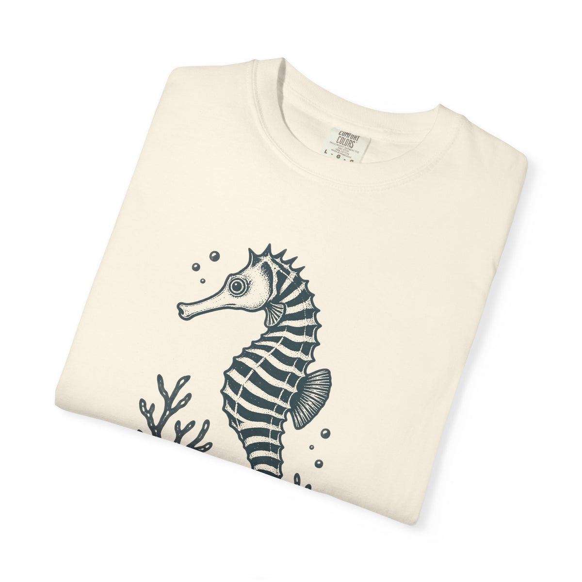 Zebra Seahorse T-Shirt, Teal Linocut Seahorse Tee