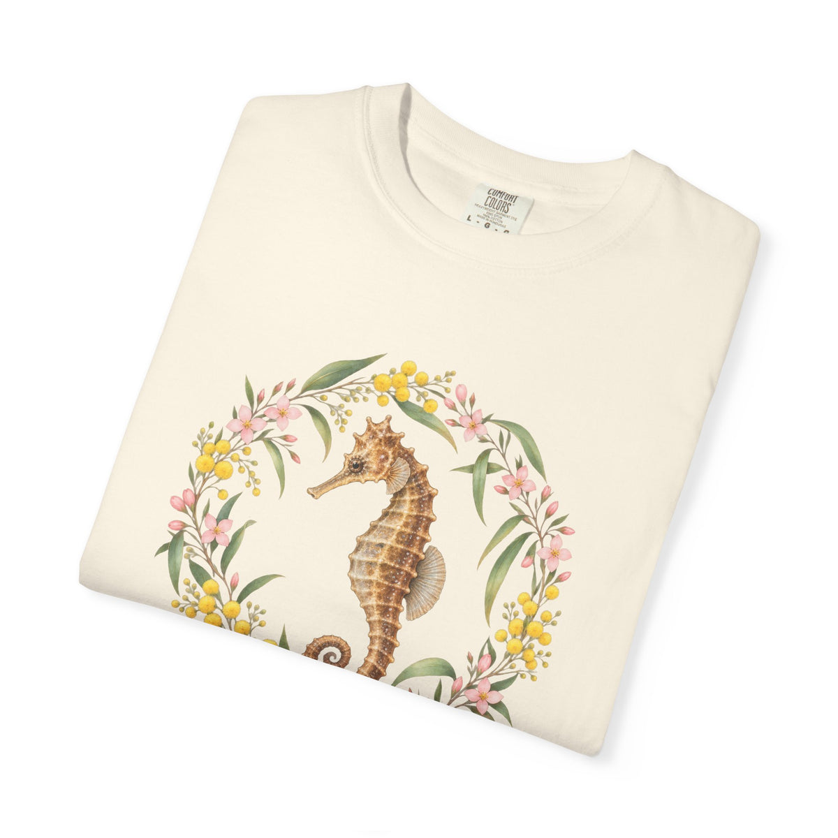 White's Seahorse T-Shirt, Wattle and Native Flower Wreath Tee