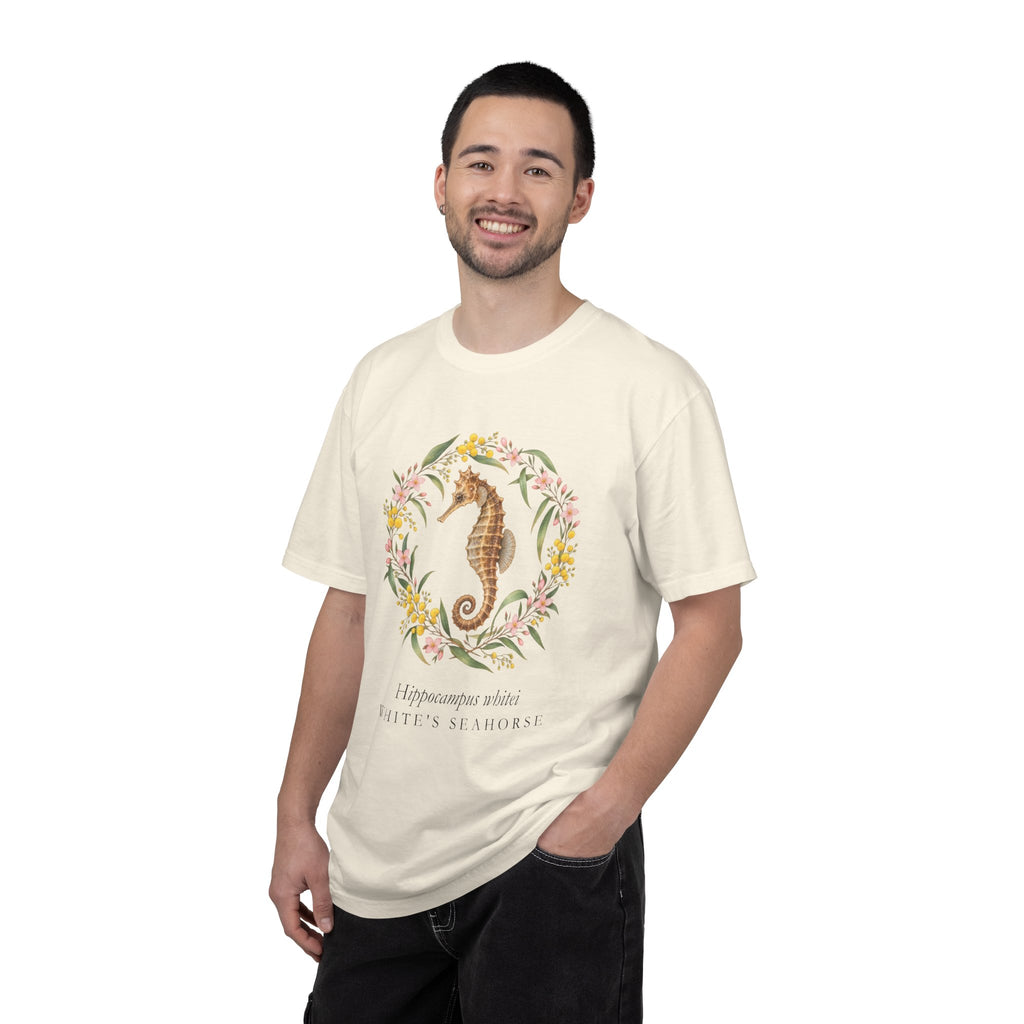 White's Seahorse T-Shirt, Wattle and Native Flower Wreath Tee