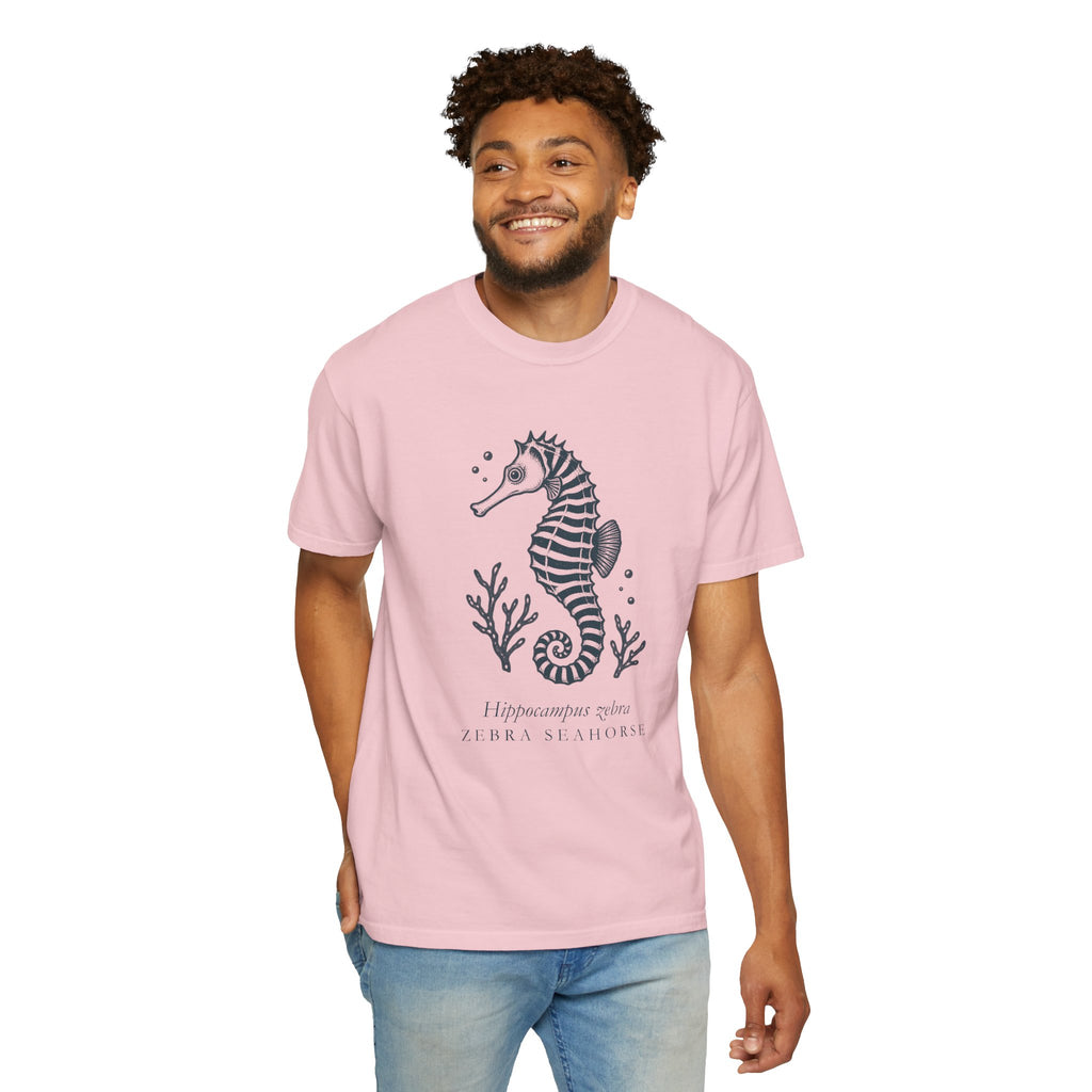Zebra Seahorse T-Shirt, Teal Linocut Seahorse Tee