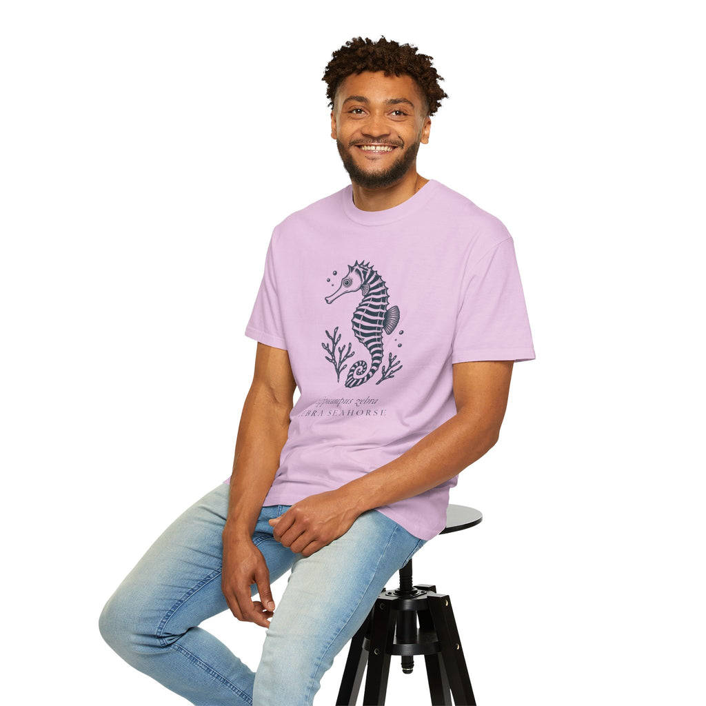 Zebra Seahorse T-Shirt, Teal Linocut Seahorse Tee