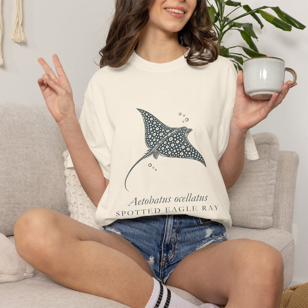 Spotted Eagle Ray Linocut tee, digital mockup 22