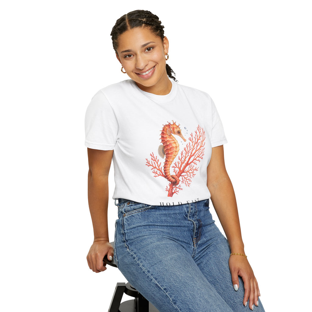 Hold Fast Seahorse T-Shirt, Coral Seahorse Tee