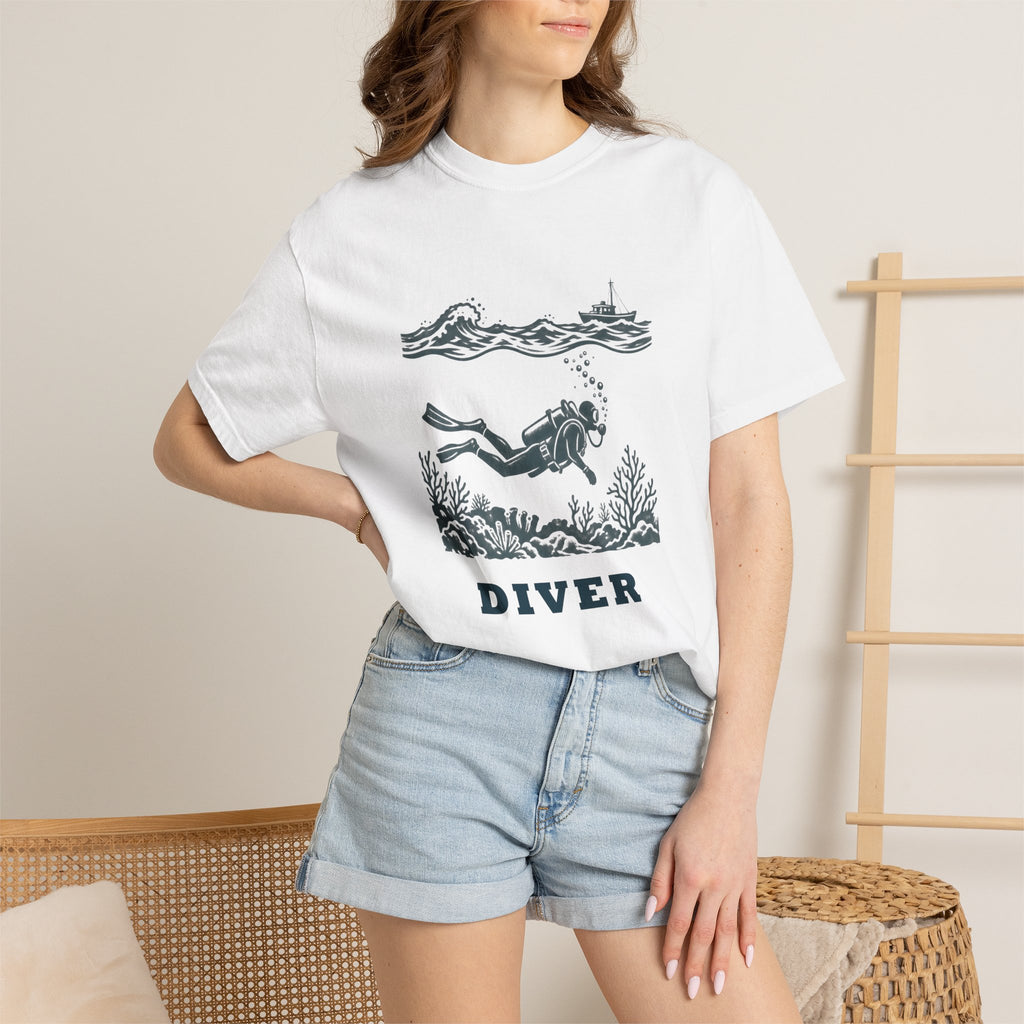 Diver Linocut T-Shirt, Scuba Diver Tee