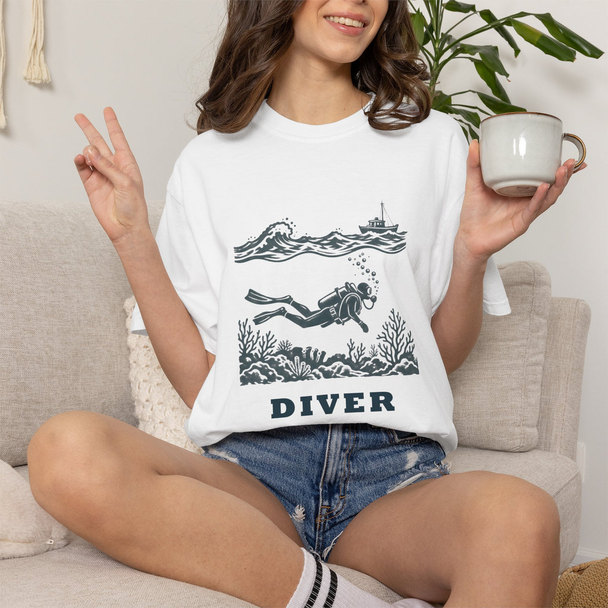 Diver Linocut T-Shirt, Scuba Diver Tee