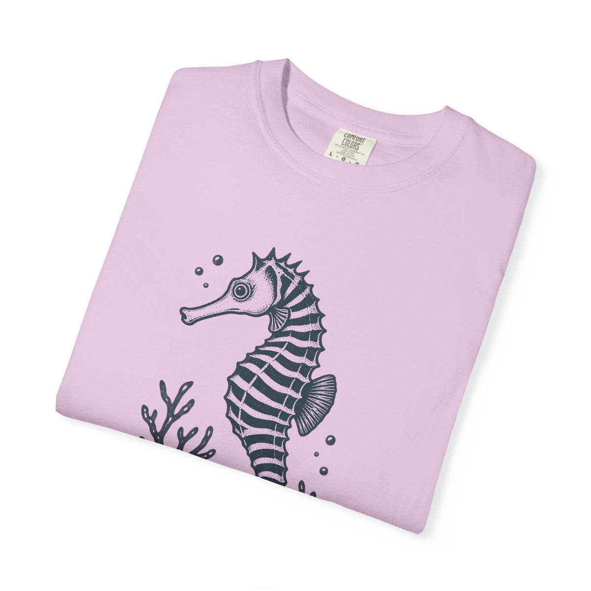 Zebra Seahorse T-Shirt, Teal Linocut Seahorse Tee