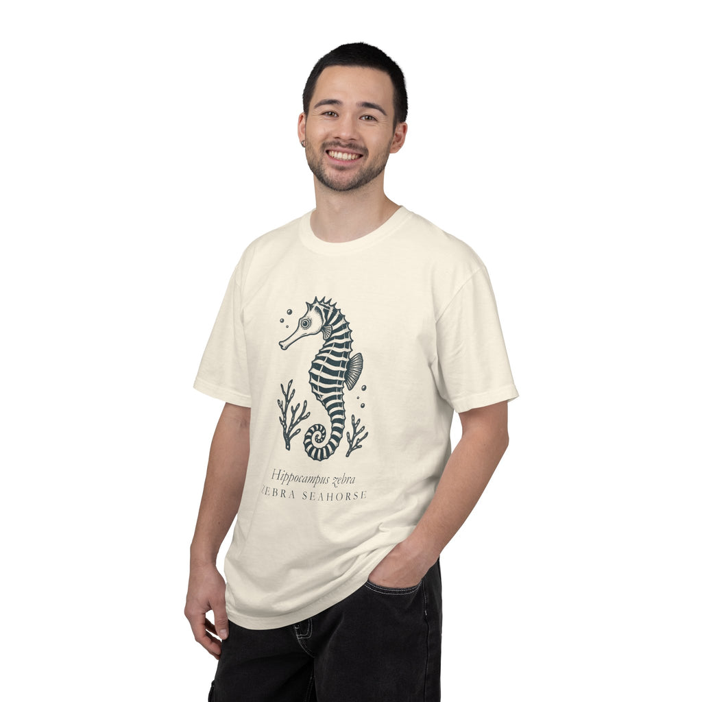 Zebra Seahorse T-Shirt, Teal Linocut Seahorse Tee