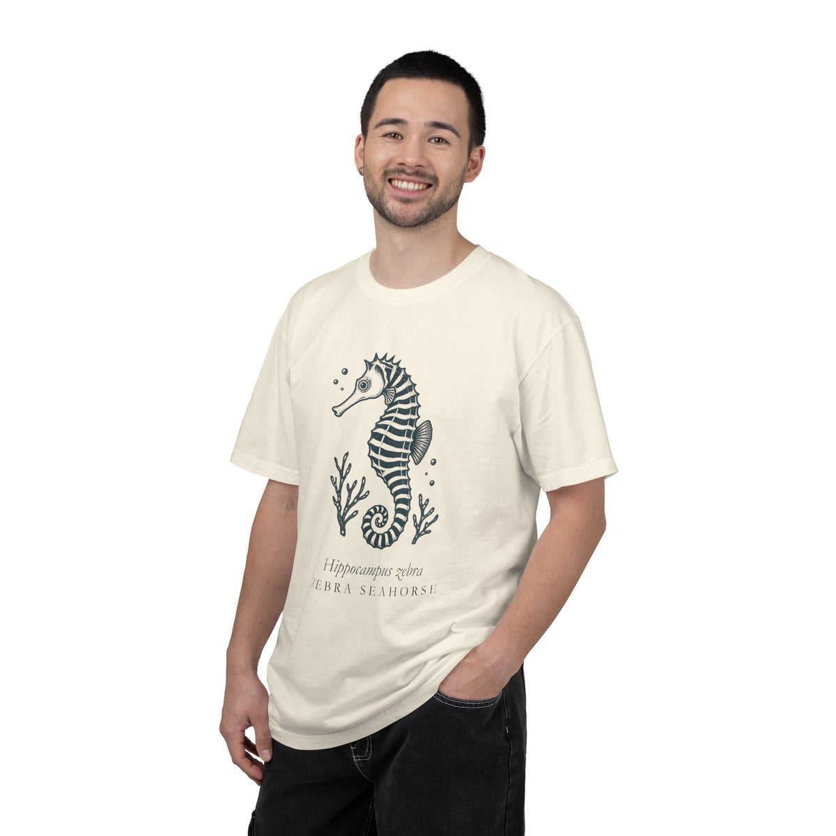 Zebra Seahorse T-Shirt, Teal Linocut Seahorse Tee