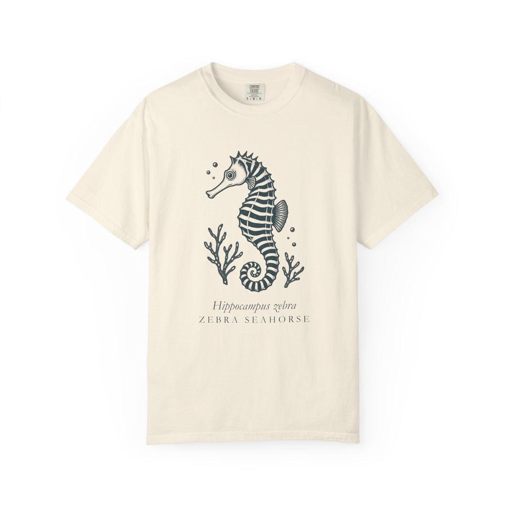 Zebra Seahorse T-Shirt, Teal Linocut Seahorse Tee