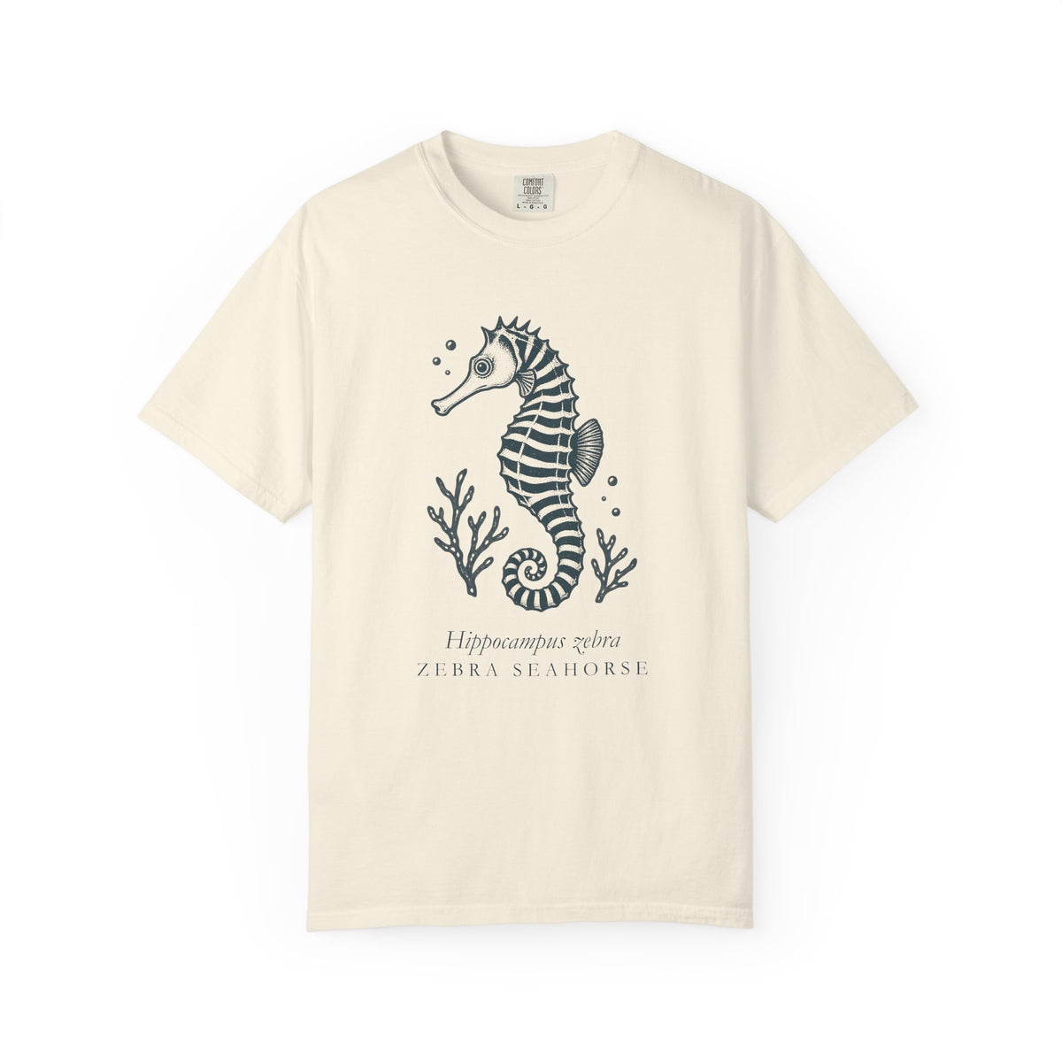 Zebra Seahorse T-Shirt, Teal Linocut Seahorse Tee