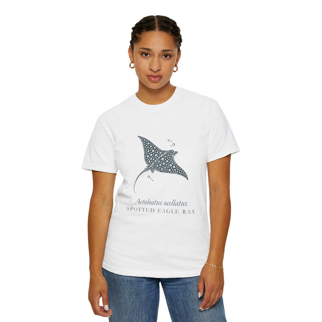Spotted Eagle Ray Linocut tee, digital mockup 1