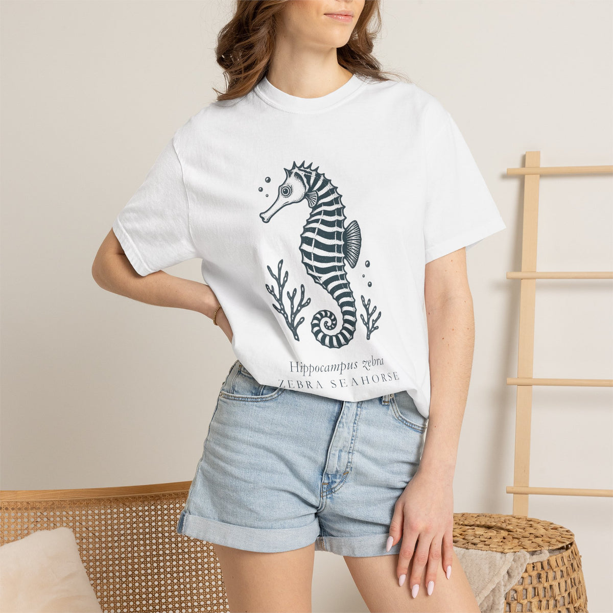 Zebra Seahorse tee, digital mockup 2