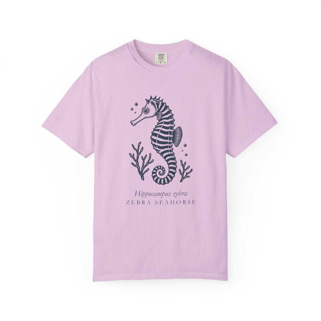 Zebra Seahorse T-Shirt, Teal Linocut Seahorse Tee