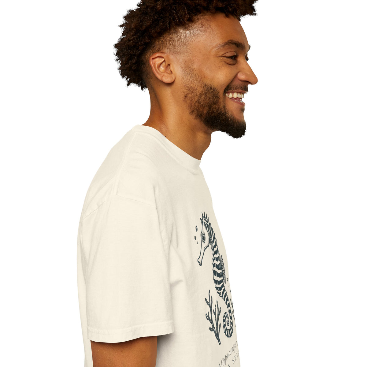 Zebra Seahorse T-Shirt, Teal Linocut Seahorse Tee