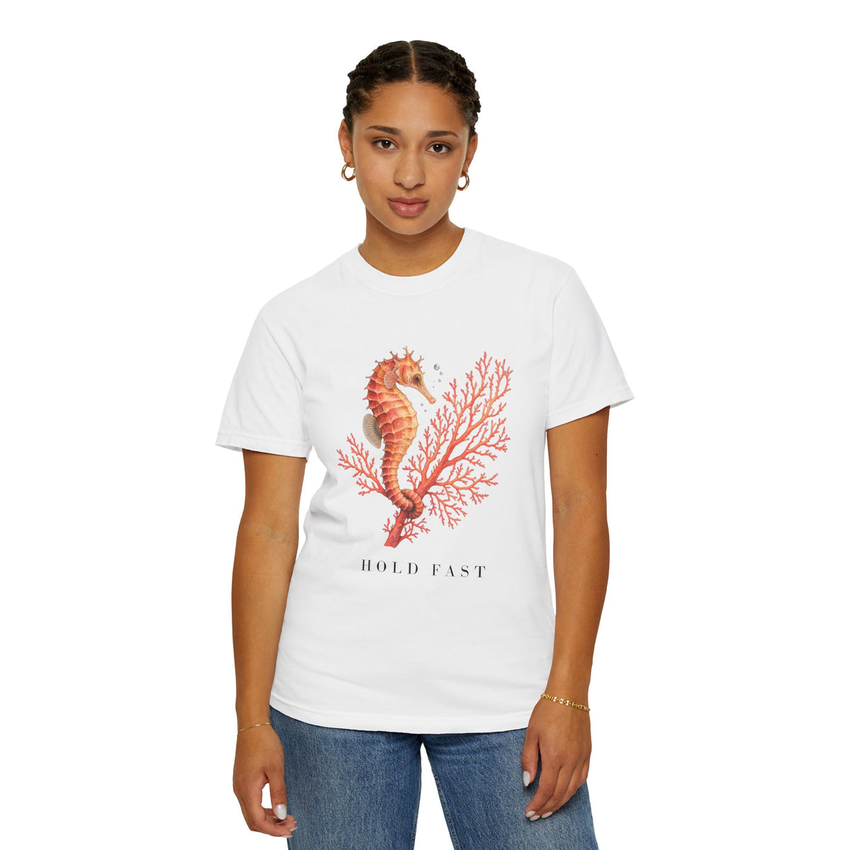 Hold Fast Seahorse T-Shirt, Coral Seahorse Tee