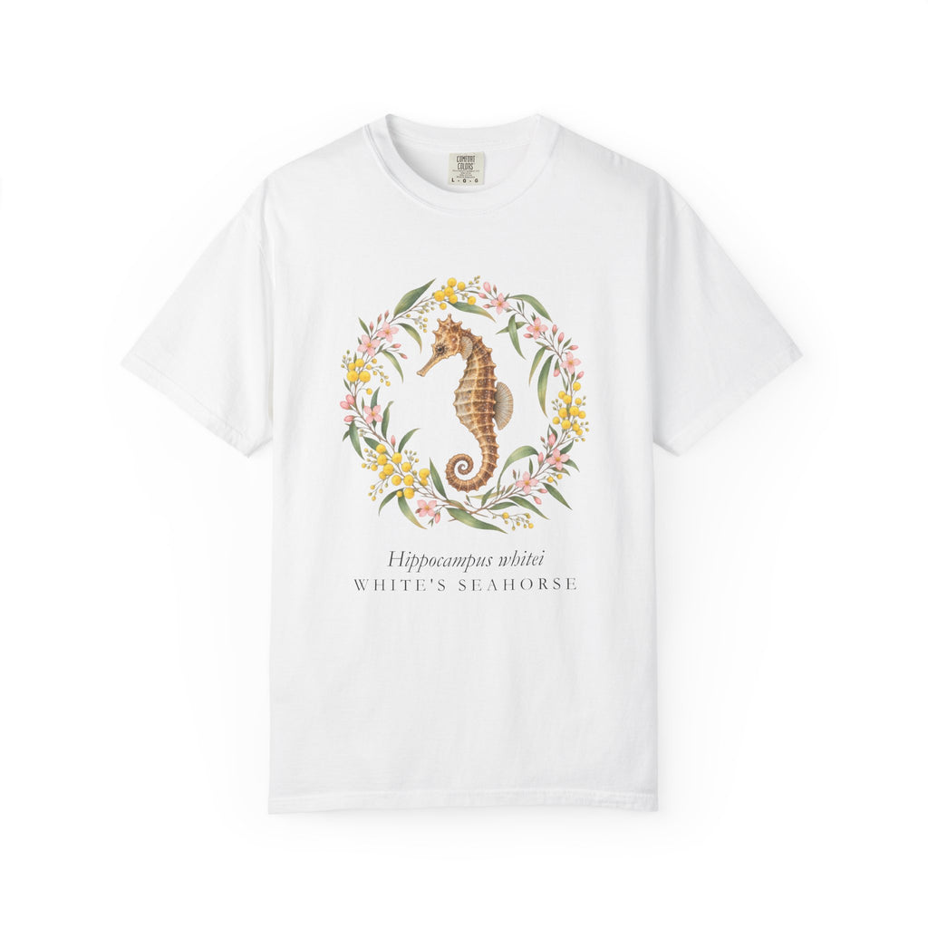 White's Seahorse T-Shirt, Wattle and Native Flower Wreath Tee