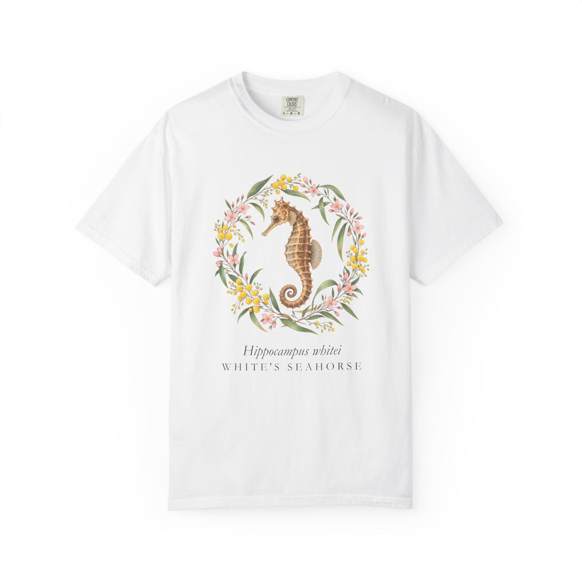 White's Seahorse T-Shirt, Wattle and Native Flower Wreath Tee