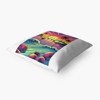 Pop Art Sunset Sailing Cushion – Vibrant Tropical Beach Pillow