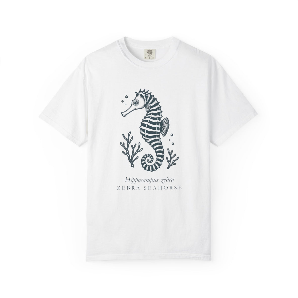 Zebra Seahorse T-Shirt, Teal Linocut Seahorse Tee