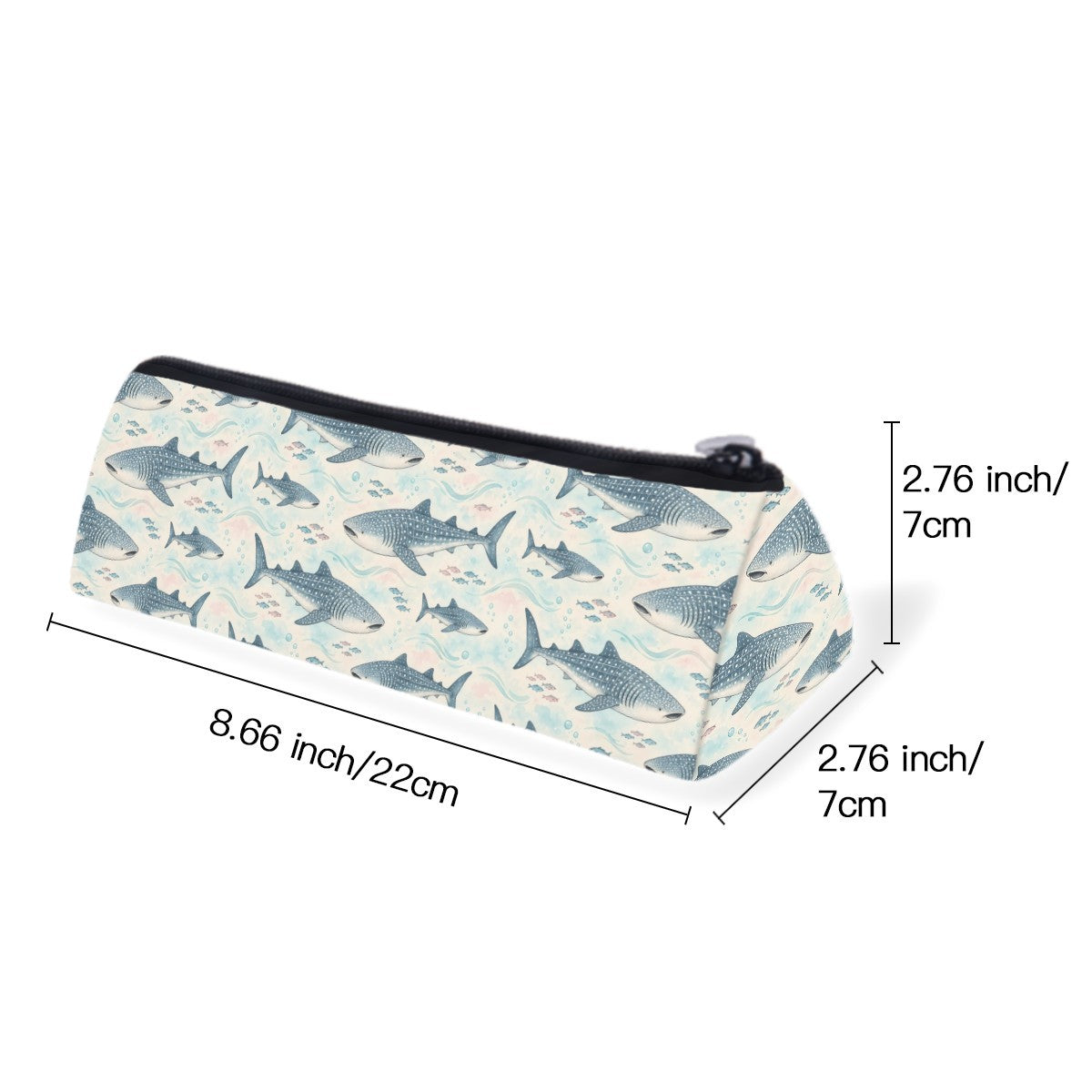Size diagram of the slim zip pencil case, about 22 cm long and 7 cm wide