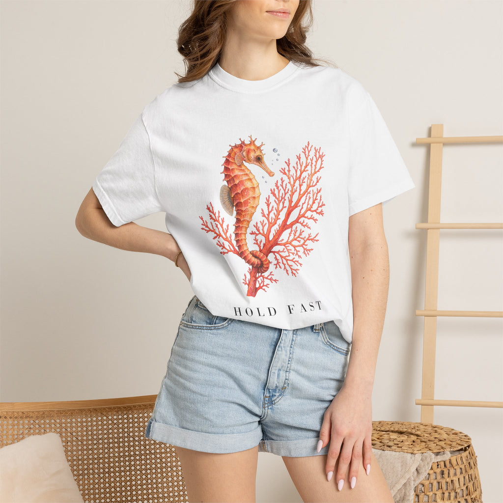 Hold Fast Seahorse T-Shirt, Coral Seahorse Tee