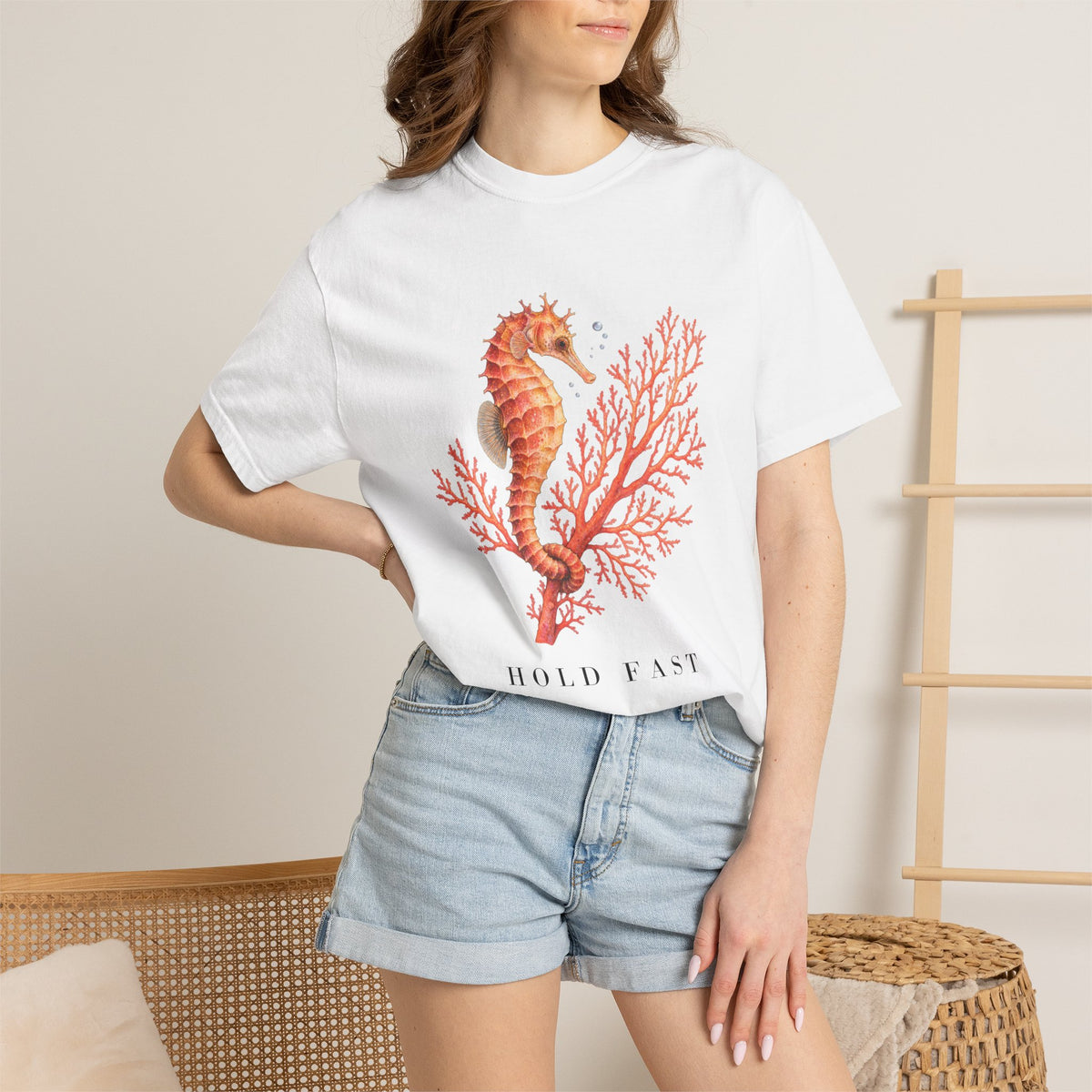Hold Fast Seahorse T-Shirt, Coral Seahorse Tee