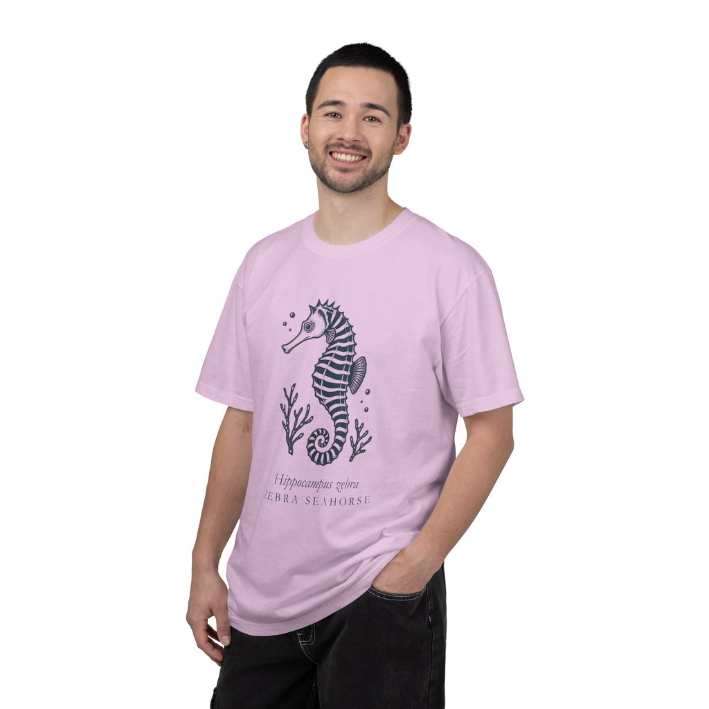 Zebra Seahorse T-Shirt, Teal Linocut Seahorse Tee