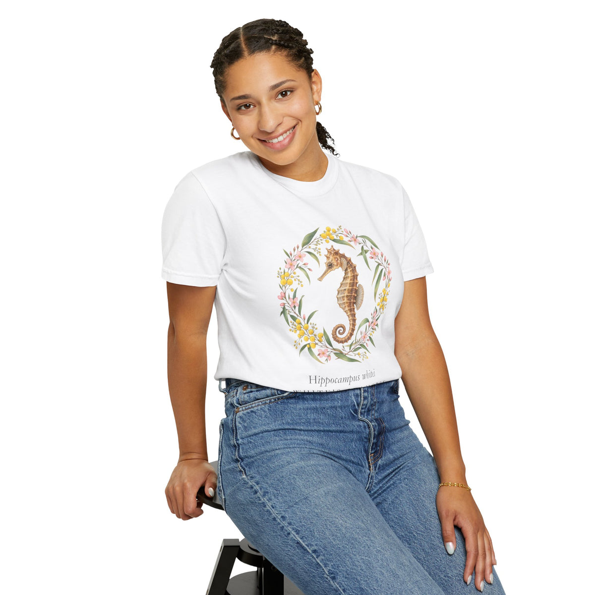 White's Seahorse T-Shirt, Wattle and Native Flower Wreath Tee