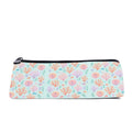 Slim zip pencil case printed with peach coral, lilac sea fans and small fish on pale mint