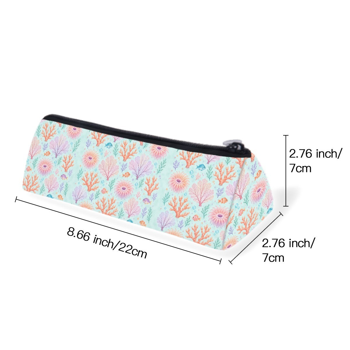 Size diagram of the slim zip pencil case, about 22 cm long and 7 cm wide