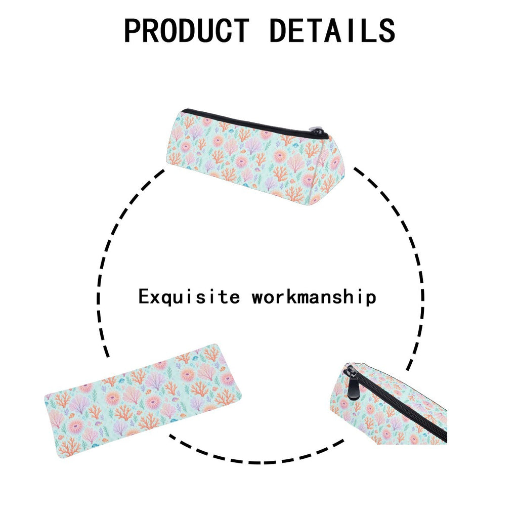 Product details diagram of the pencil case showing the zip and stitching