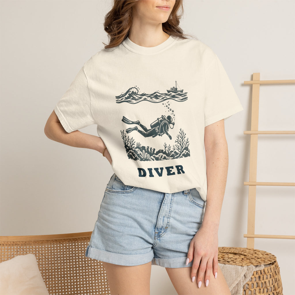 Diver Linocut T-Shirt, Scuba Diver Tee