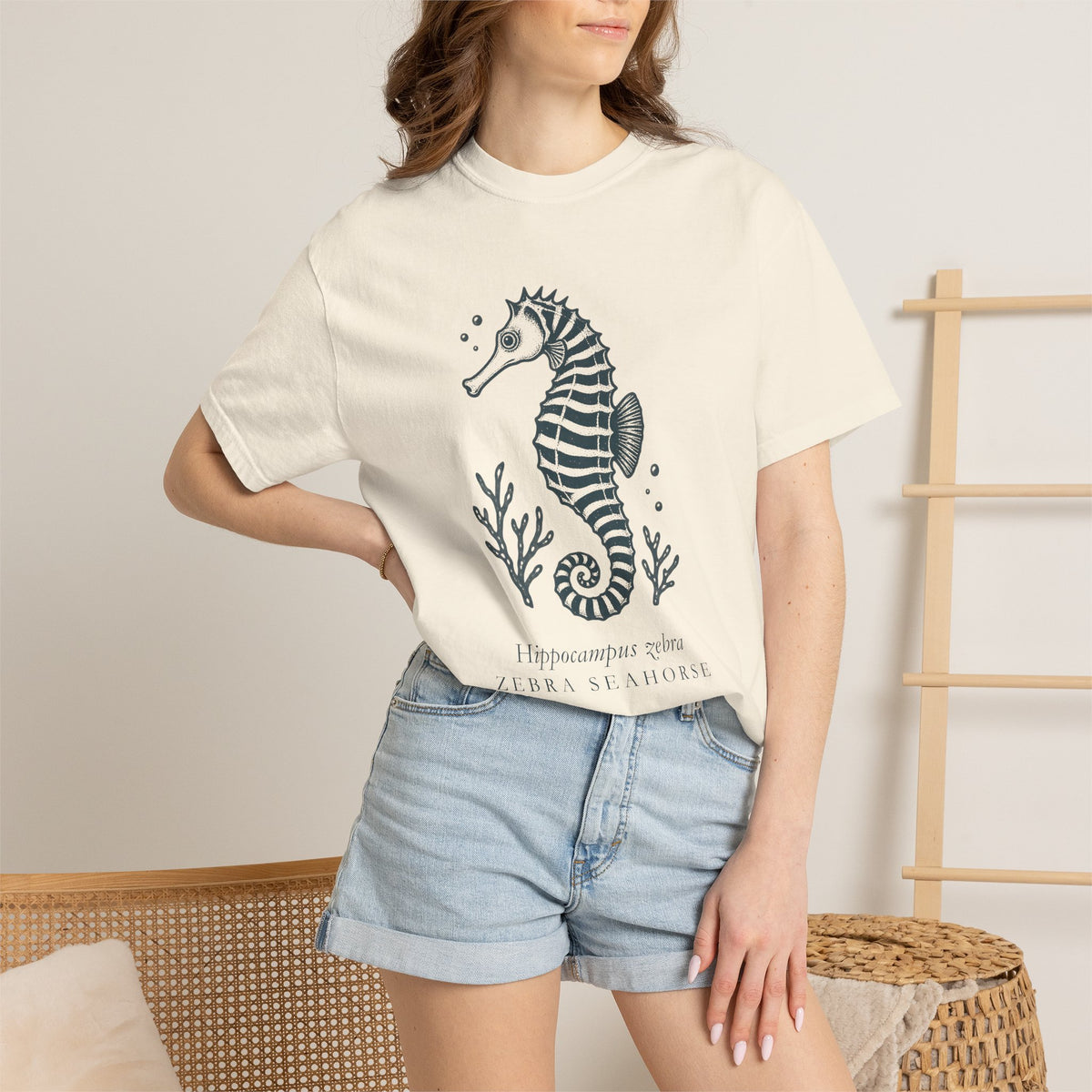 Zebra Seahorse tee, digital mockup 3