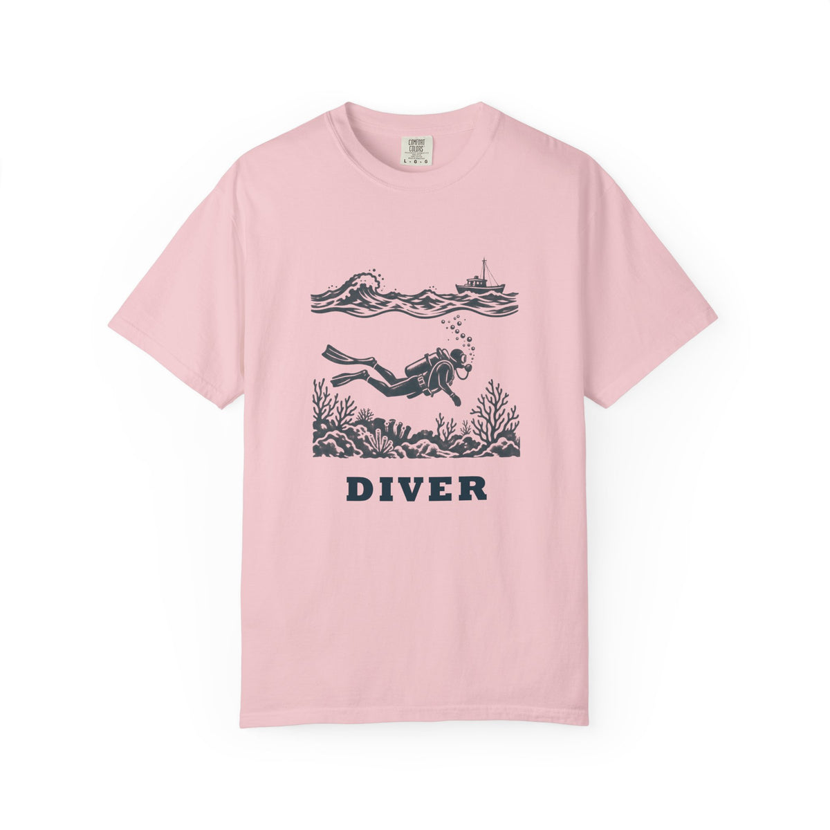 Diver Linocut tee, digital mockup 2