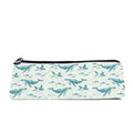 Slim zip pencil case printed with teal watercolour whales and rays on pale cream