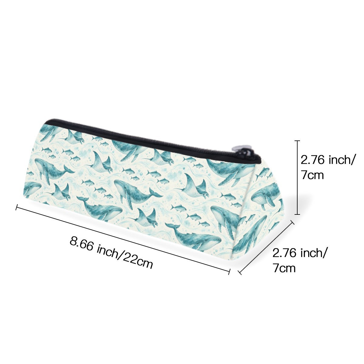 Size diagram of the slim zip pencil case, about 22 cm long and 7 cm wide