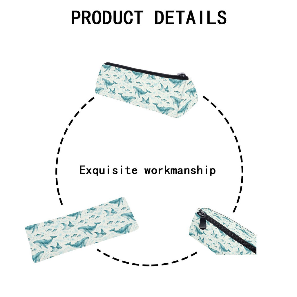 Product details diagram of the pencil case showing the zip and stitching