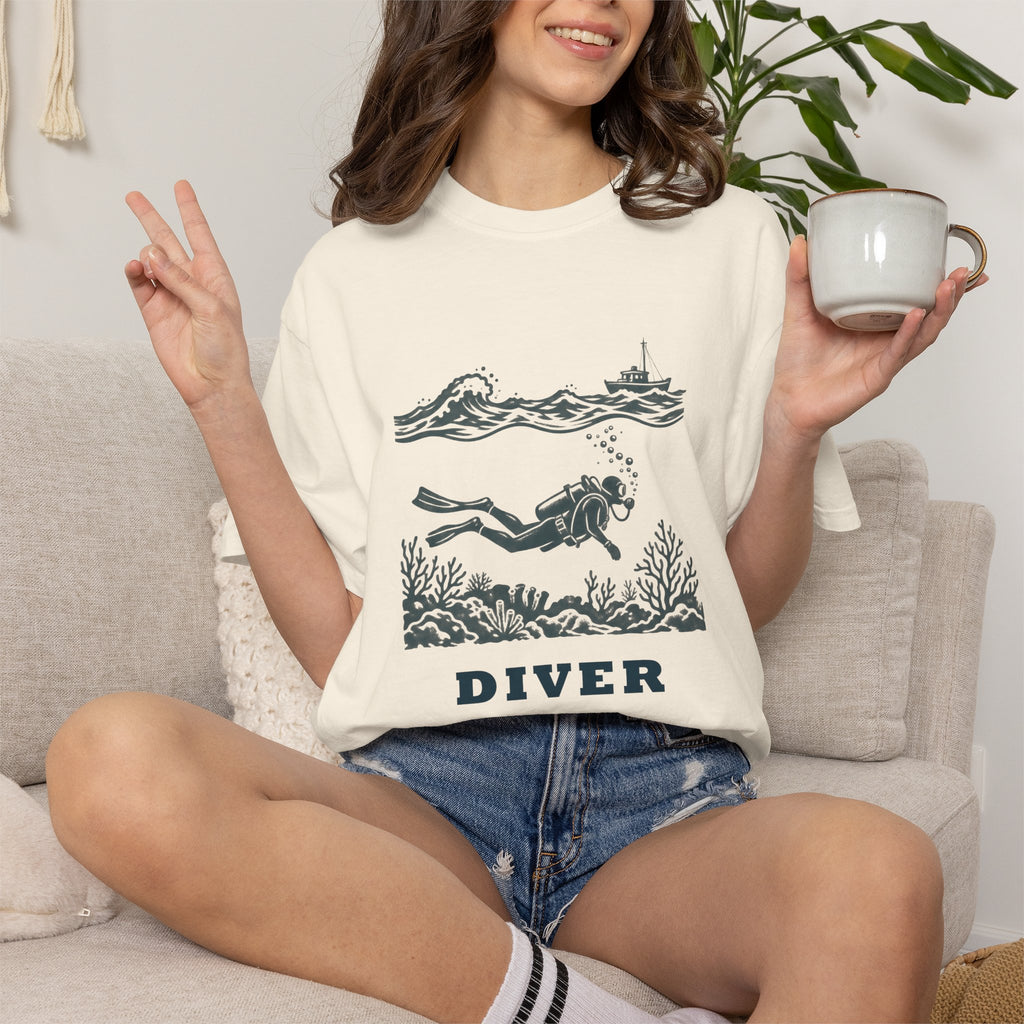 Diver Linocut T-Shirt, Scuba Diver Tee