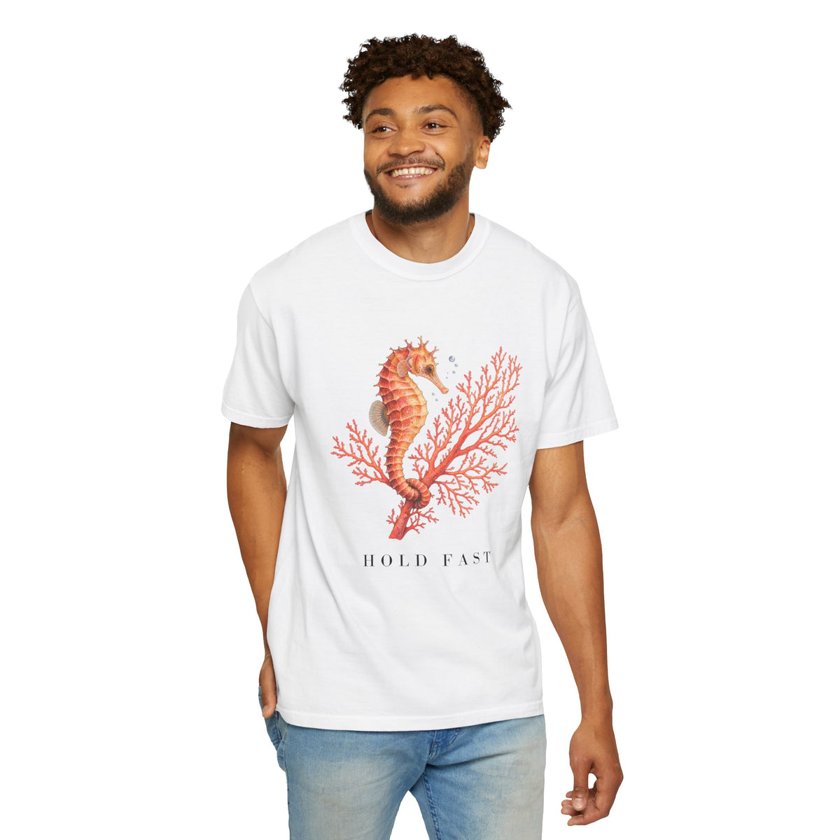 Hold Fast Seahorse T-Shirt, Coral Seahorse Tee