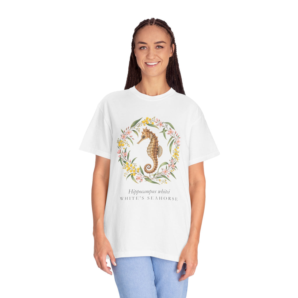 White's Seahorse T-Shirt, Wattle and Native Flower Wreath Tee